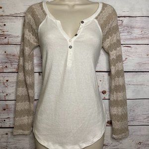 American Rag | Half Button Up Shirt Raglan Sleeve